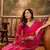 Women's pink georgette bandhni saree with unstitched blouse piece