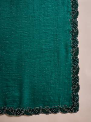 Women's rama silk blend beads & stone saree with unstitched blouse piece 5