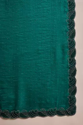 Women's rama silk blend beads & stone saree with unstitched blouse piece