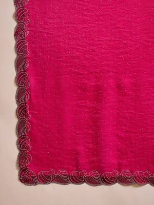Women's rani silk blend beads & stone saree with unstitched blouse piece 5