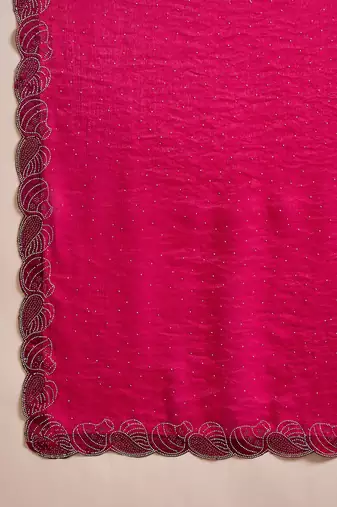 Women's rani silk blend beads & stone saree with unstitched blouse piece
