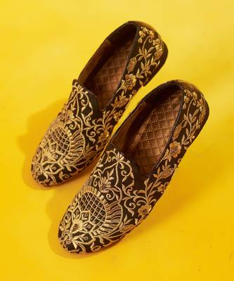 Black embroidered silk loafers 1