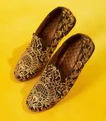 Black embroidered silk loafers