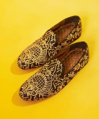 Black embroidered silk loafers 2