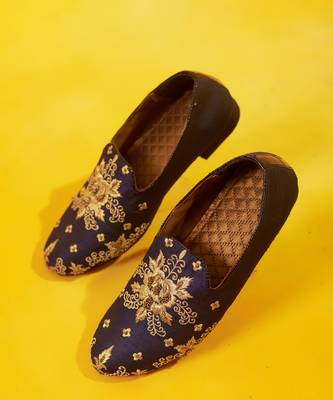Blue embroidered silk loafers 1