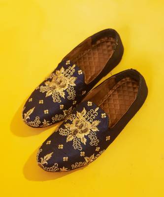Blue embroidered silk loafers 2