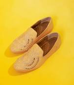 Brown mirror embroidered silk loafer