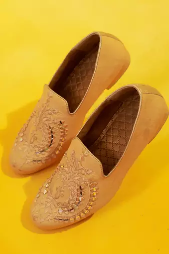 Brown mirror embroidered silk loafer