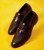 Black solid leather loafers