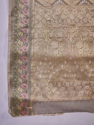 Women's grey silk blend rangkat bandhani work saree with unstitched blouse piece 5