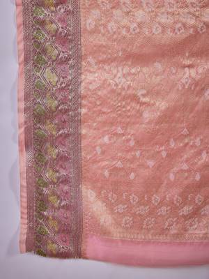 Women's pink silk blend rangkat bandhani work saree with unstitched blouse piece 5