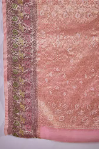 Women's pink silk blend rangkat bandhani work saree with unstitched blouse piece