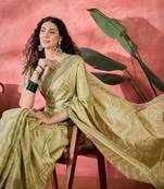 Women's pista silk rangkat bandhani work saree with unstitched blouse piece