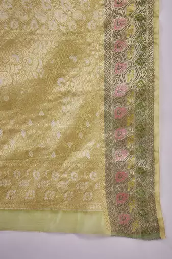 Women's pista silk blend rangkat bandhani work saree with unstitched blouse piece