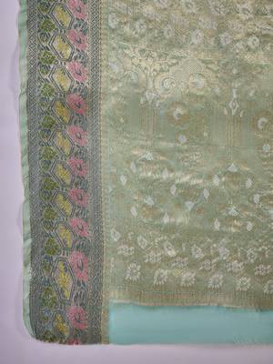 Women's sky blue silk blend rangkat bandhani work saree with unstitched blouse piece 5