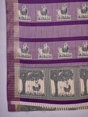 Women's lavender silk blend printed work saree with unstitched blouse piece 5