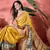 Women's mustard silk blend printed work saree with unstitched blouse piece