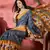 Women's navy blue silk blend bandhani work saree with unstitched blouse piece