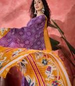 Women's purple silk blend bandhani work saree with unstitched blouse piece