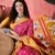 Women's rani silk blend bandhani work saree with unstitched blouse piece