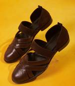 Brown leather solid mules