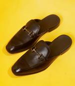 Black leather solid mules