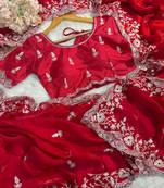 Red Color Fancy Silk Blend Saree