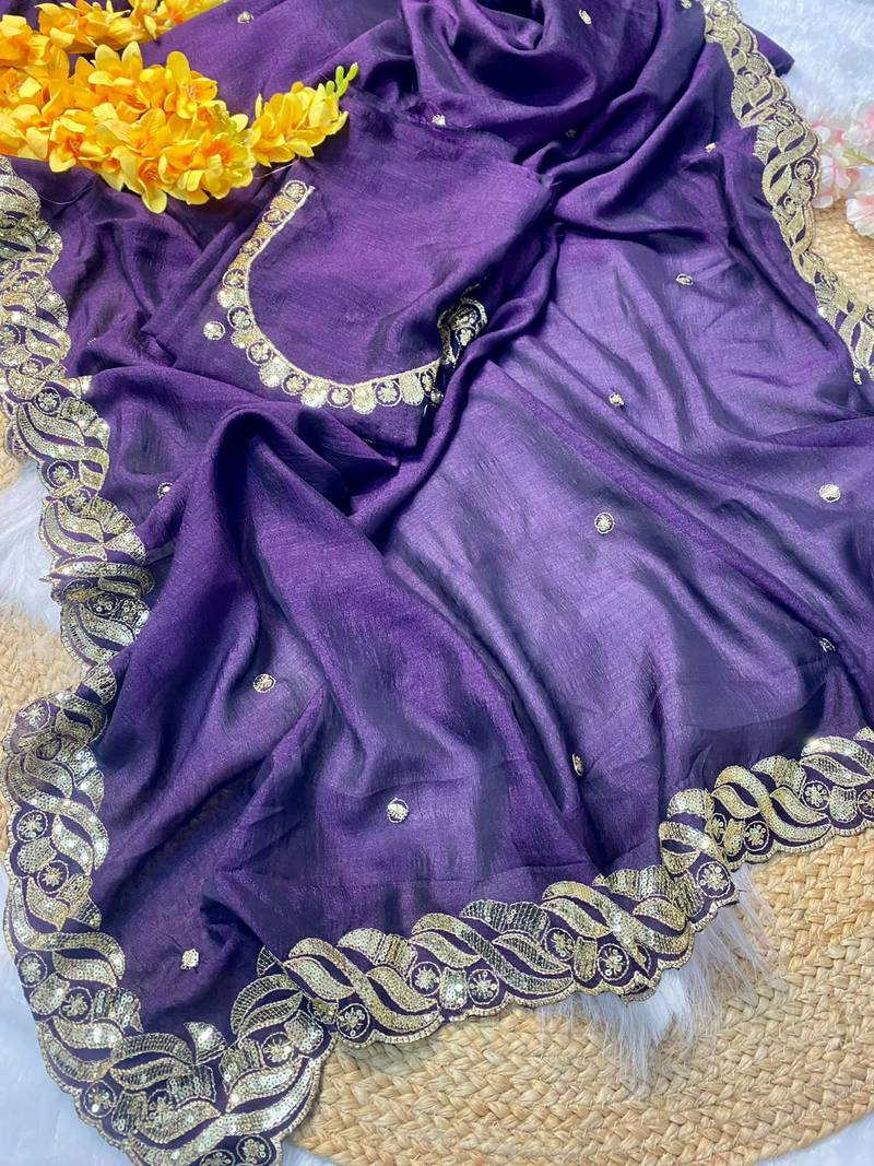 Royal Purple Color PartyWear Silk Blend Saree