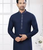 Navy blue heavy cotton with embroidery work kurta pyjama for mens wear