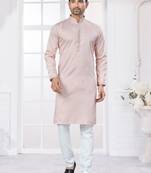 Pink heavy cotton with embroidery work kurta pyjama for mens wear