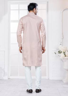 Pink heavy cotton with embroidery work kurta pyjama for mens wear 2
