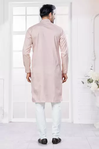 Pink heavy cotton with embroidery work kurta pyjama for mens wear
