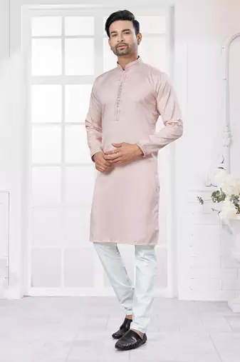 Pink heavy cotton with embroidery work kurta pyjama for mens wear