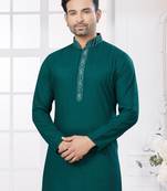 Dark green heavy cotton with embroidery work kurta pyjama for mens wear