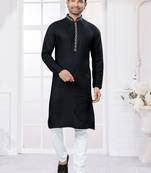 Black heavy cotton with embroidery work kurta pyjama for mens wear