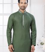 Light green heavy cotton with embroidery work kurta pyjama for mens wear