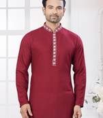 Red heavy cotton with embroidery work kurta pyjama for mens wear