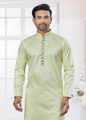 Pista heavy cotton with embroidery work kurta pyjama for mens wear 2