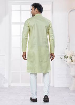 Pista heavy cotton with embroidery work kurta pyjama for mens wear 3
