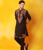 Black cotton embroidered kurta pajama