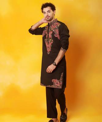 Black cotton embroidered kurta pajama 2