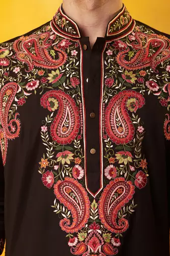 Black cotton embroidered kurta pajama