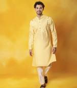 Yellow matka silk embroidered kurta pajama
