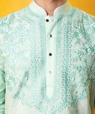 Green matka silk embroidered kurta pajama 3