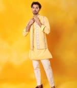 Yellow matka silk plain nehru jacket