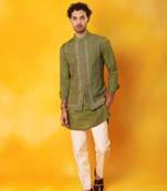 Green matka silk plain nehru jacket