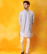 Light blue matka silk plain nehru jacket