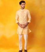 Peach matka silk plain nehru jacket