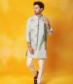 Grey matka silk plain nehru jacket