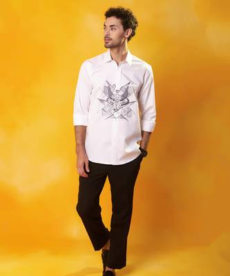 White printed cotton men shirt 1